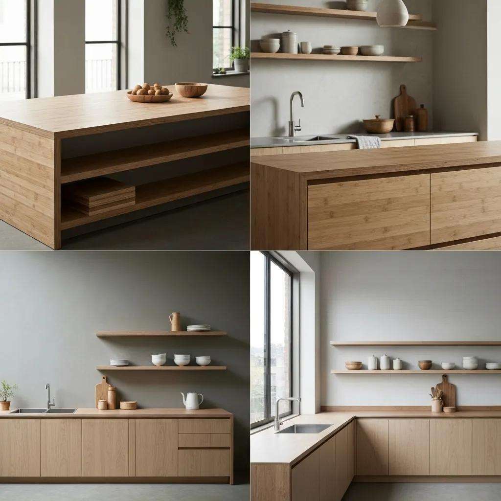 Eco-friendly materials for luxury cabinetry including bamboo plywood and FSC-certified wood