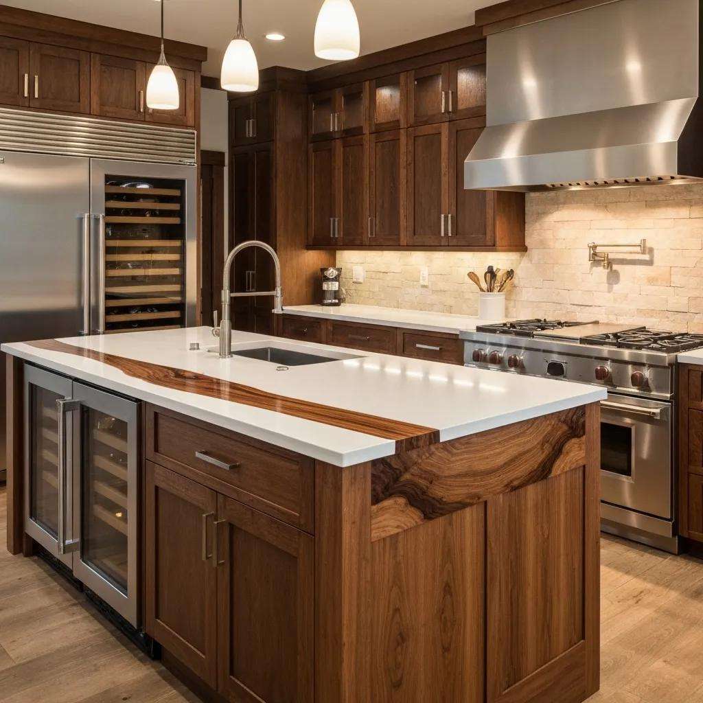 Luxurious custom kitchen island made of marble in a high-end kitchen setting