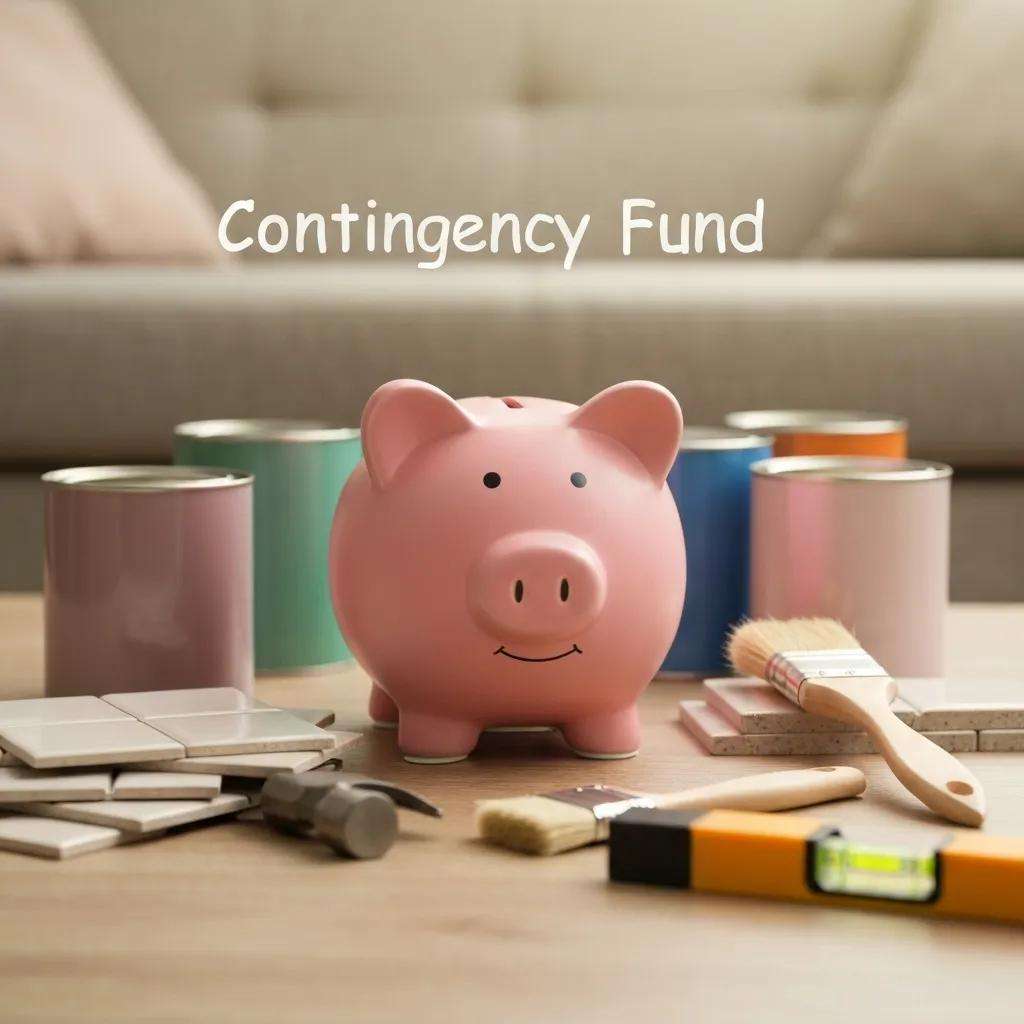 Piggy bank with renovation materials symbolizing contingency fund for bathroom remodel