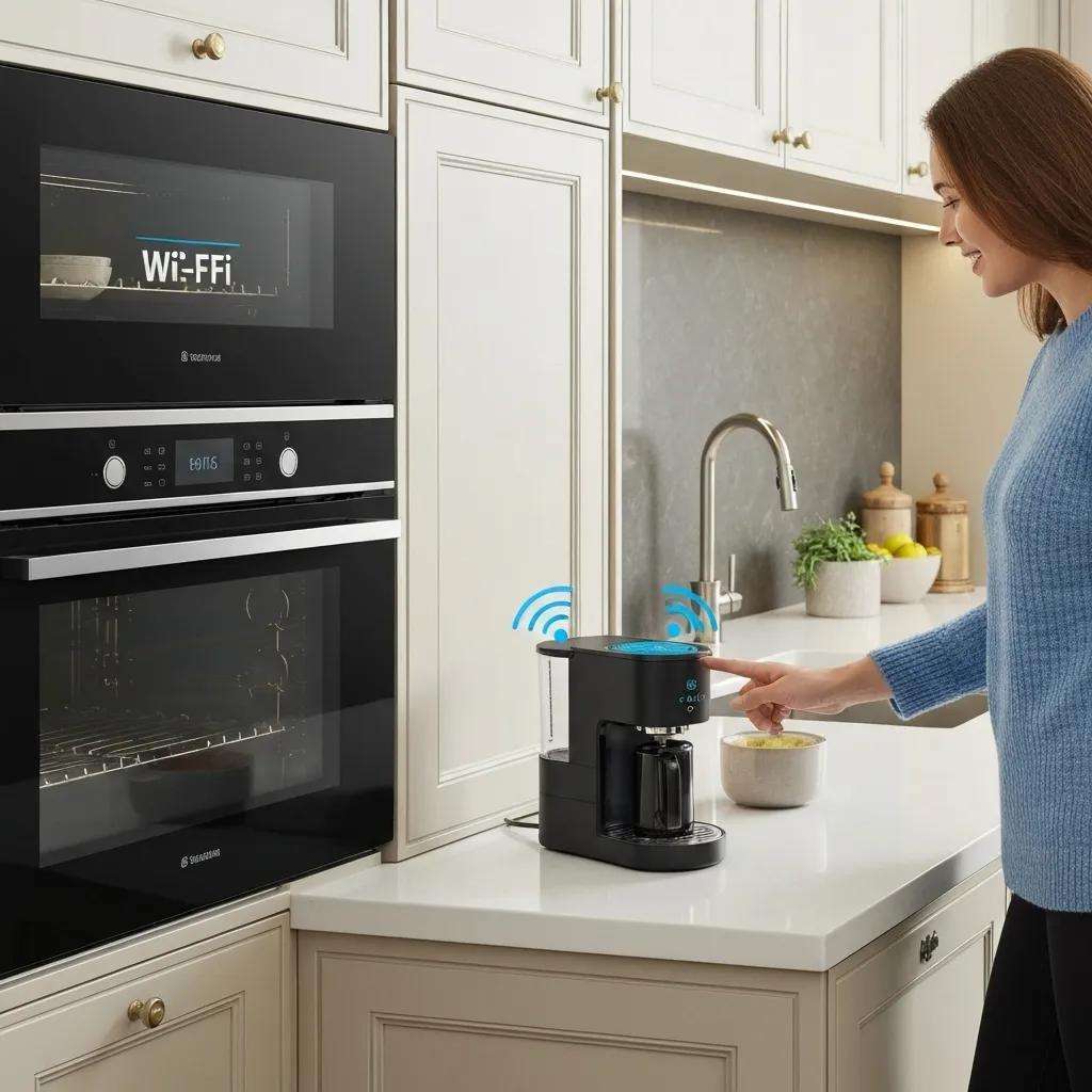 Smart kitchen technology with Wi-Fi-enabled appliances and voice activation features